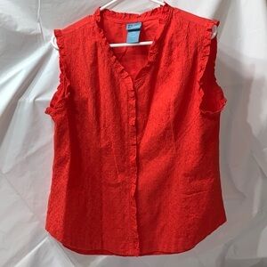 𝅺CLASSIC Elements Orange Embroidered Pattern Sleeveless Button up blouse Size L